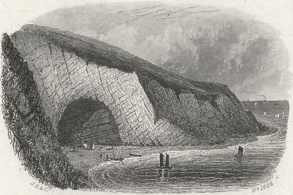 IOW. Scratchell's Bay c1850 old antique vintage print picture